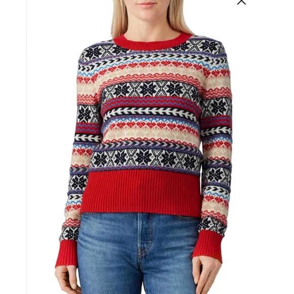 J. Crew Button Fair Isle Crewneck Sweater Lambs Wool Blend Size Large - Picture 2 of 16